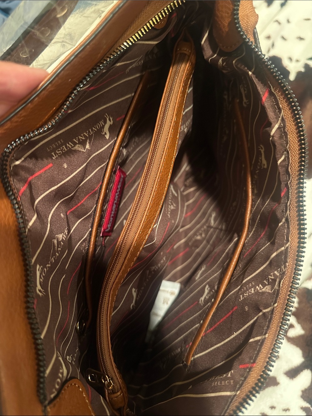 Montana West Brown Logo-Print Shoulder Bag/Conceal & Carry, with Tan Trim - Picture 3 of 4